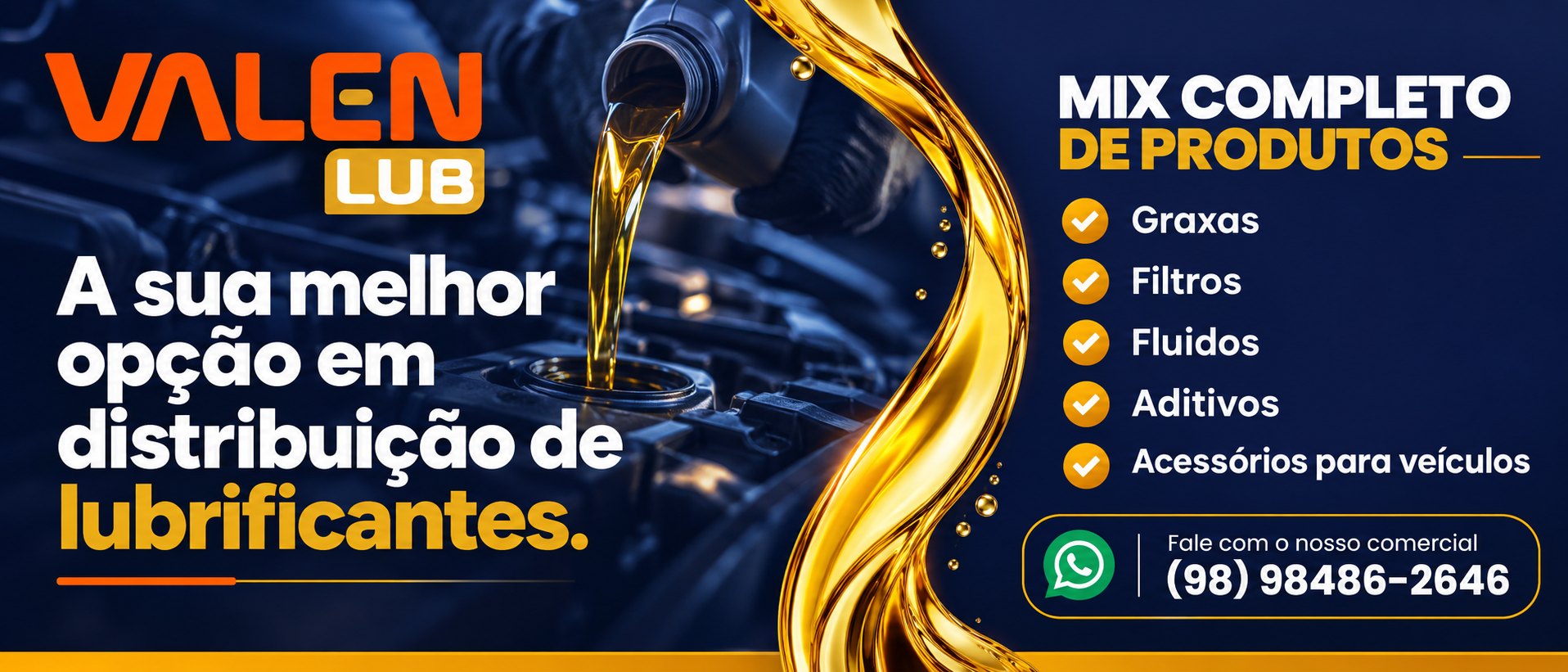 A sua melhor opção em distribuição de lubrificantes. Mix completo de produtos: graxas, filtros, fluidos, aditivos e acessórios para veículos.
